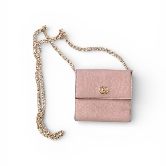 Gucci Handbags - Gucci Marmont French flap bifold wallet on chain pink gold